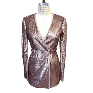BCBGMaxAzria Sequin Blazer in Bronze Rose Metallic Size XS